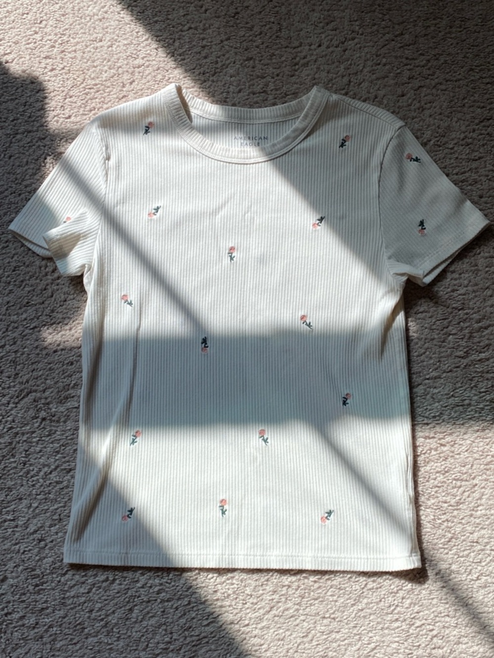 American Eagle Floral Embroidered Baby Tee, Size M